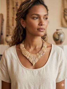 Vintage Hand Carved Bovine Bone Necklace Boho Tribal Statement